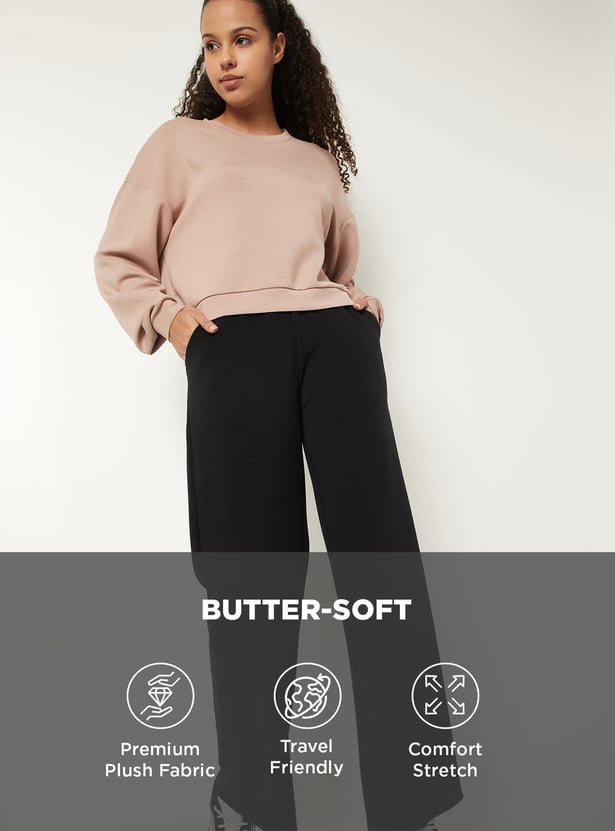 Women Solid Wide Leg Sports Track Pants