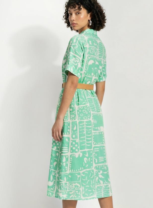 Women Printed Shirt Dress with Belt