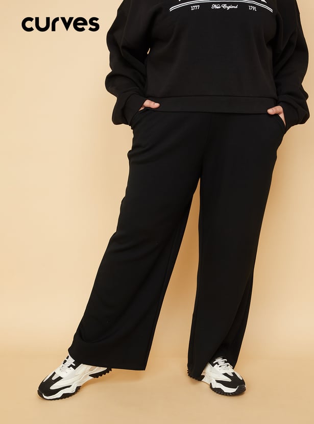 Women Solid Wide Leg Sports Track Pants
