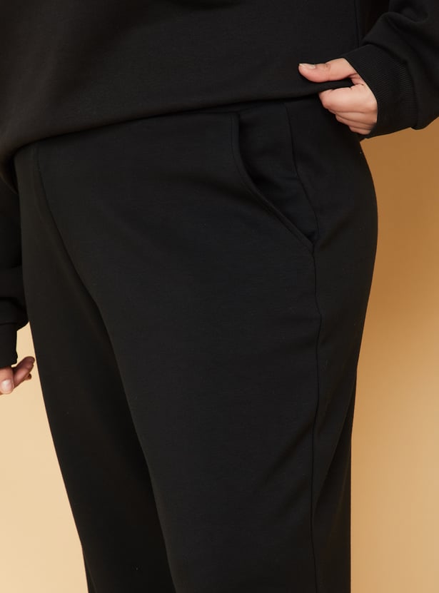 Women Solid Wide Leg Sports Track Pants