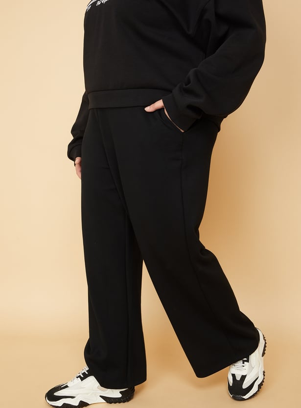 Women Solid Wide Leg Sports Track Pants