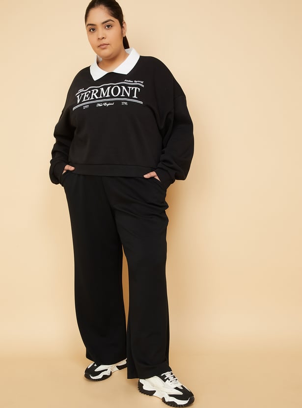 Women Solid Wide Leg Sports Track Pants