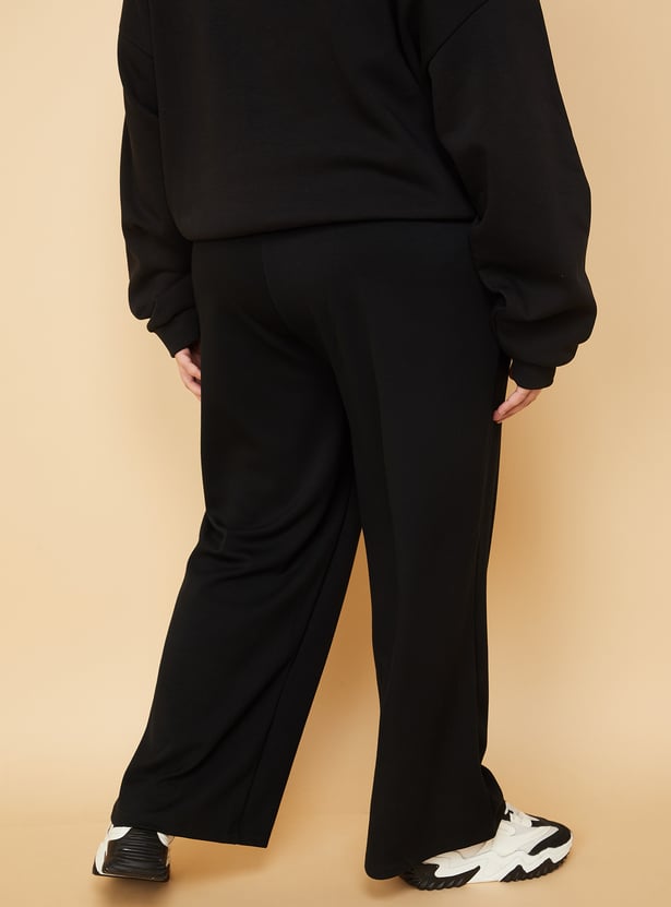 Women Solid Wide Leg Sports Track Pants