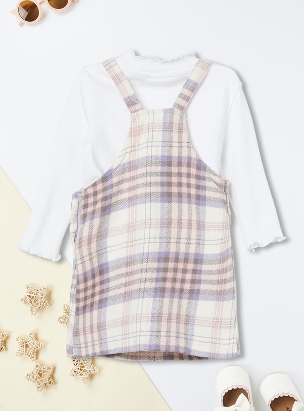 Girls Flannel Checked Pinafore Dress with Top