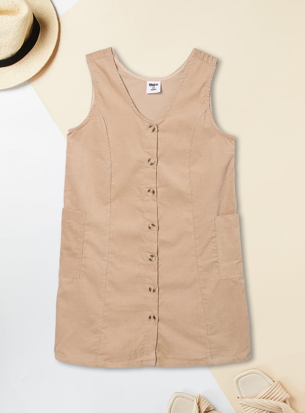 Girls Solid Pinafore Dress with T-shirt