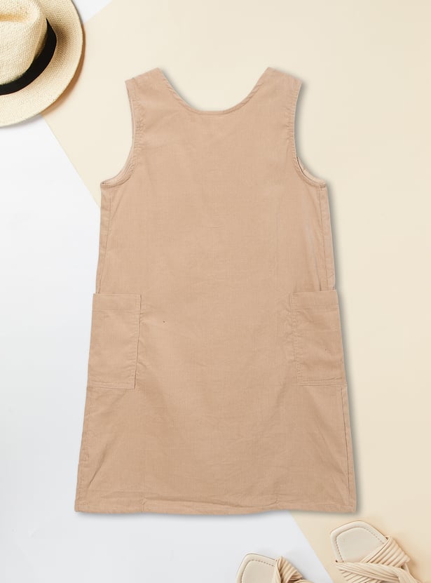 Girls Solid Pinafore Dress with T-shirt