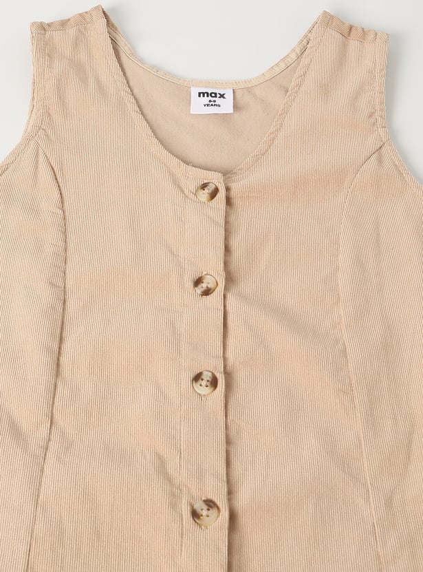 Girls Solid Pinafore Dress with T-shirt