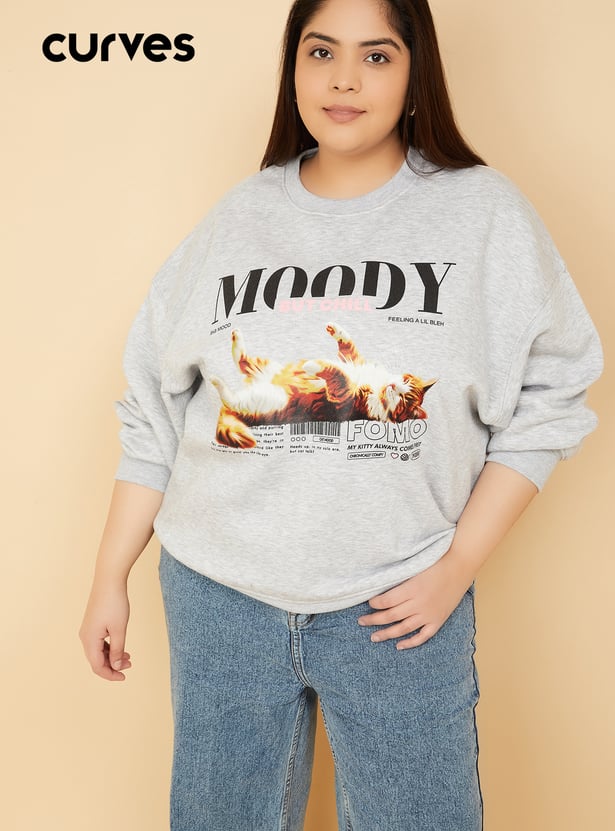 URB_N Women Printed Oversized Sweatshirt