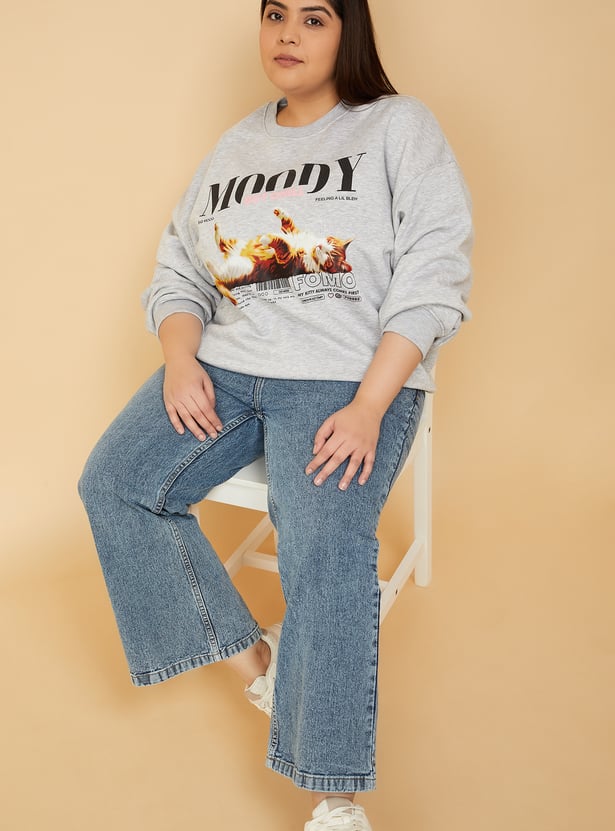 URB_N Women Printed Oversized Sweatshirt