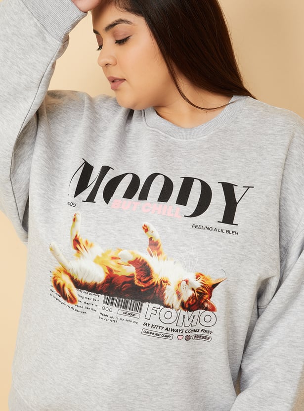 URB_N Women Printed Oversized Sweatshirt