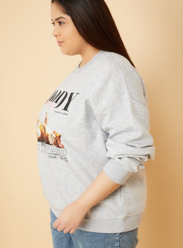 URB_N Women Printed Oversized Sweatshirt