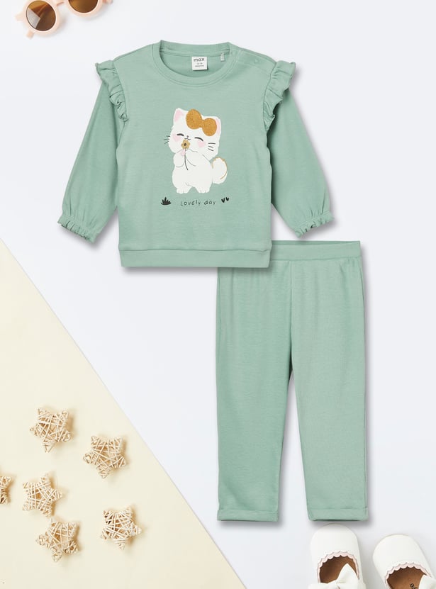 Girls Printed T-shirt and Pants Set