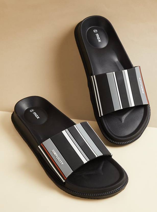 Men Striped Sliders