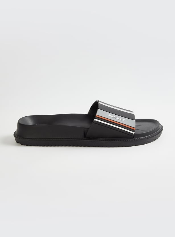Men Striped Sliders