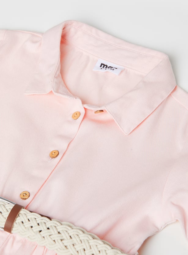 Girls Solid Shirt Dress with Belt