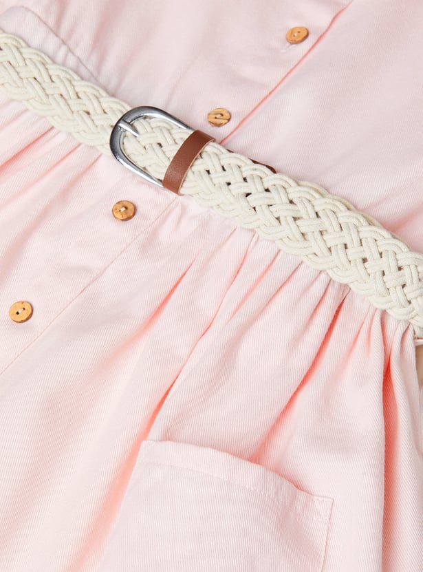 Girls Solid Shirt Dress with Belt