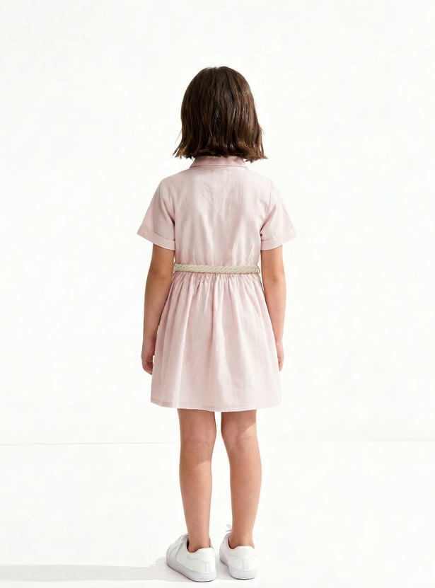 Girls Solid Shirt Dress with Belt