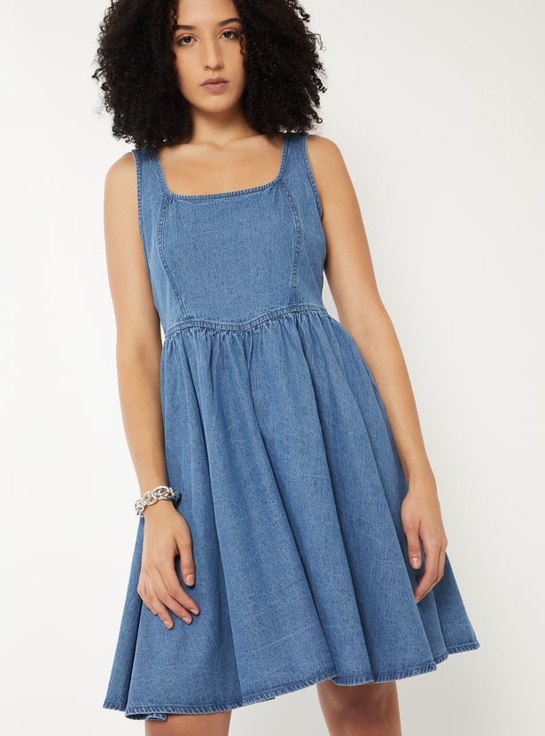 Women Washed Fit & Flare Denim Dress