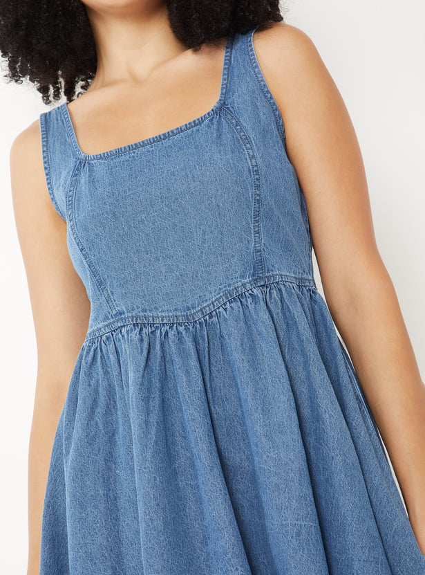 Women Washed Fit & Flare Denim Dress
