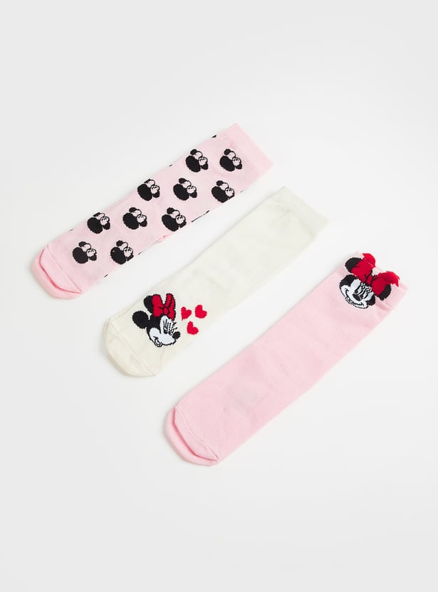 Girls Minnie Crew Length Socks - Pack of 3