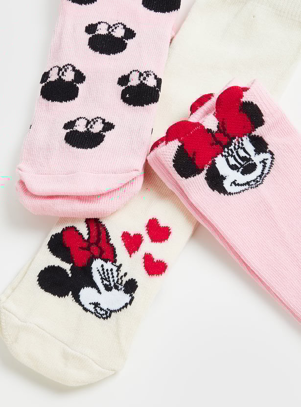 Girls Minnie Crew Length Socks - Pack of 3