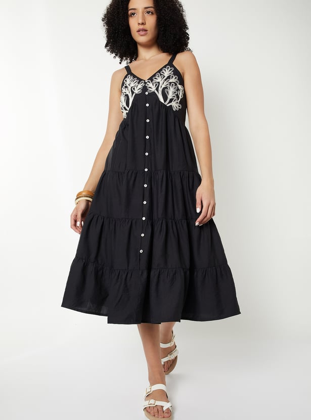 Women Embroidered Tiered Midi Dress