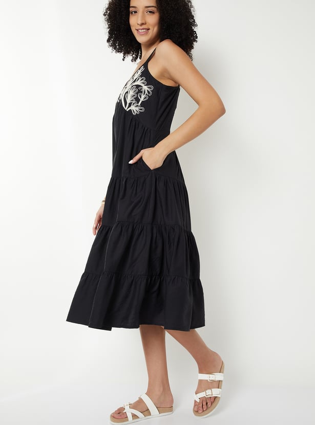 Women Embroidered Tiered Midi Dress