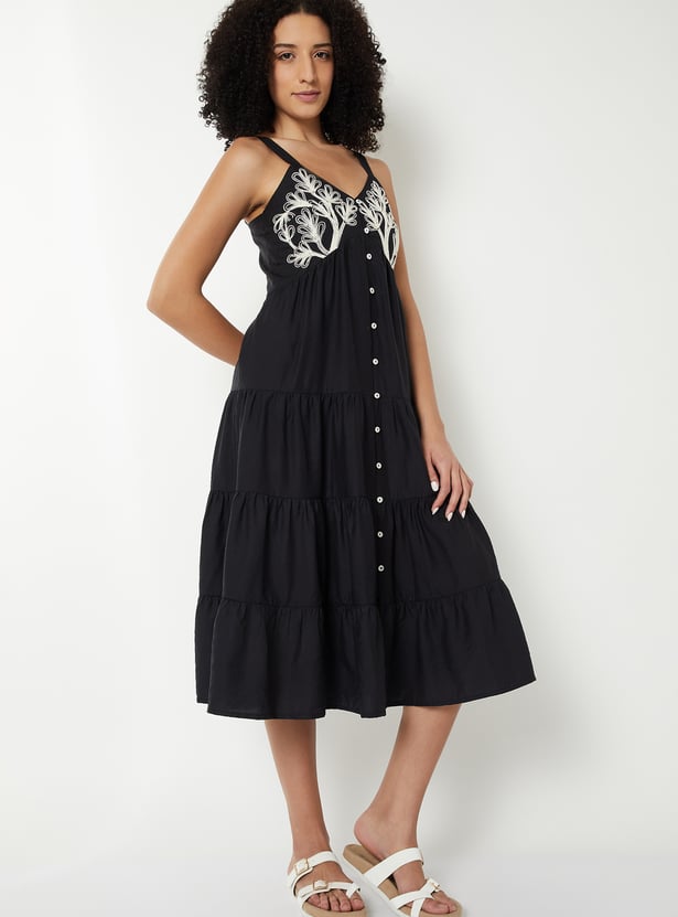 Women Embroidered Tiered Midi Dress