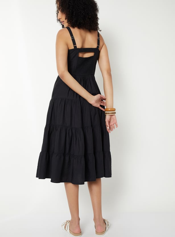 Women Embroidered Tiered Midi Dress