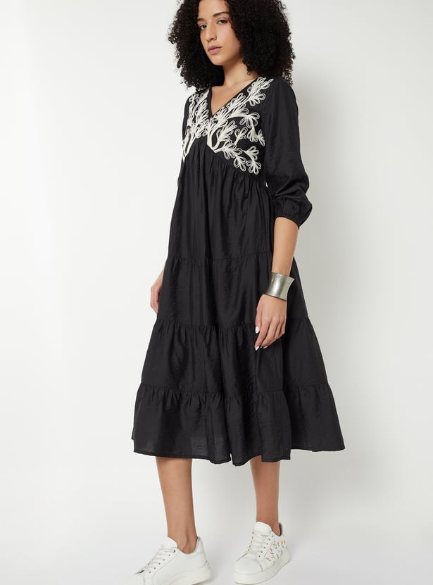 Women Embroidered Tiered Dress