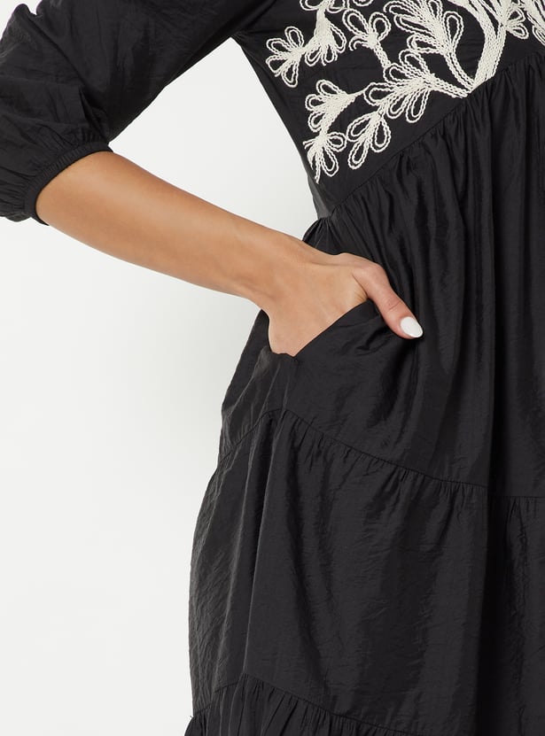 Women Embroidered Tiered Dress