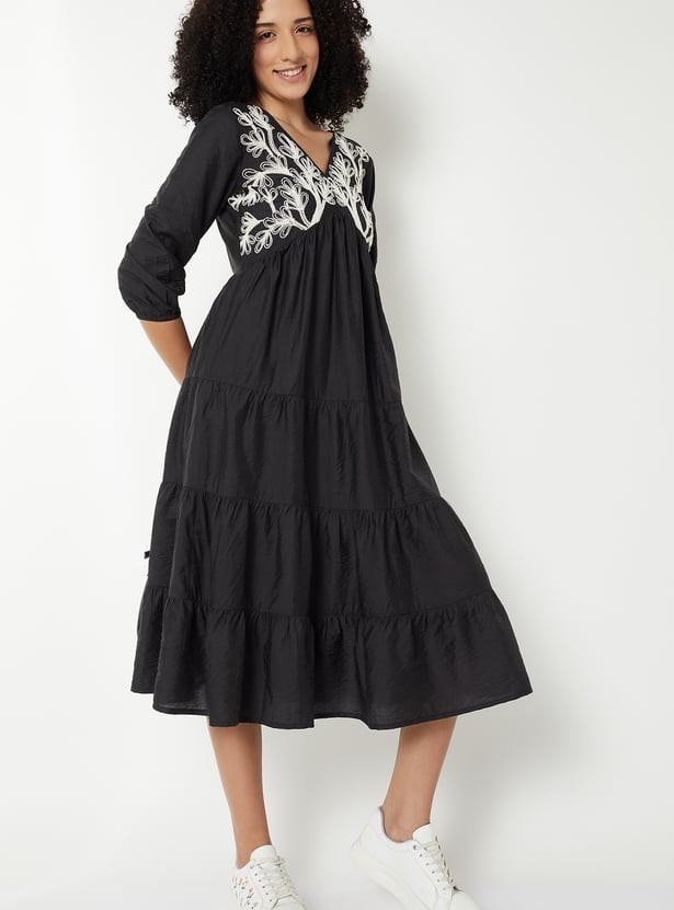 Women Embroidered Tiered Dress