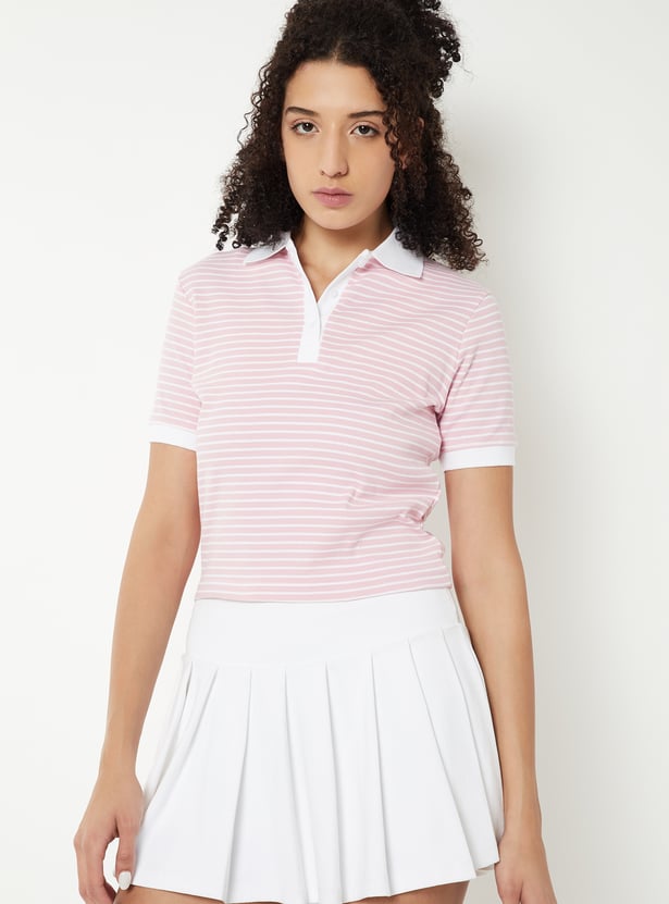 Women Striped Sports Polo T-shirt