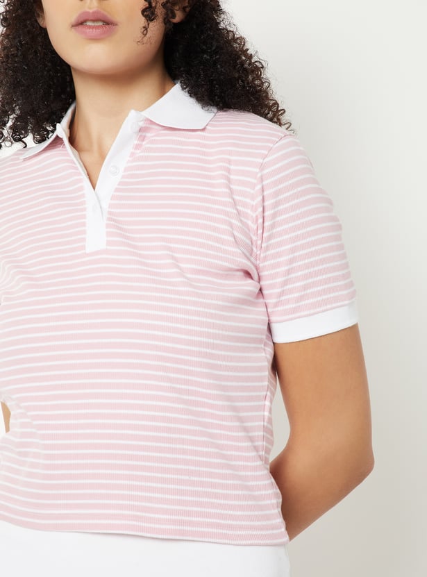 Women Striped Sports Polo T-shirt