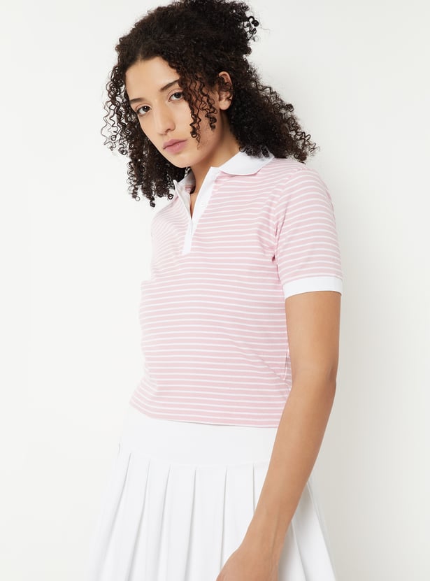 Women Striped Sports Polo T-shirt