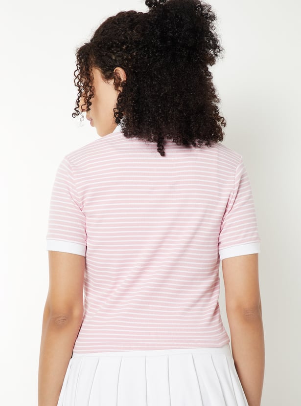 Women Striped Sports Polo T-shirt