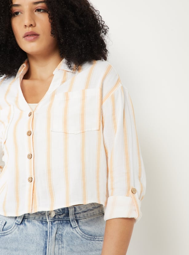Women Striped Boxy Fit Crop Shirt