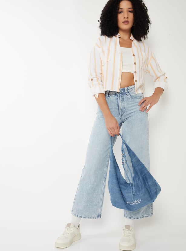 Women Striped Boxy Fit Crop Shirt