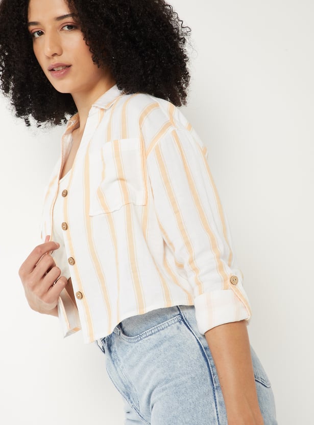 Women Striped Boxy Fit Crop Shirt