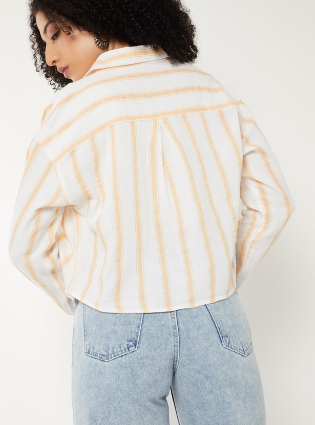 Women Striped Boxy Fit Crop Shirt