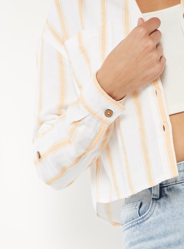 Women Striped Boxy Fit Crop Shirt