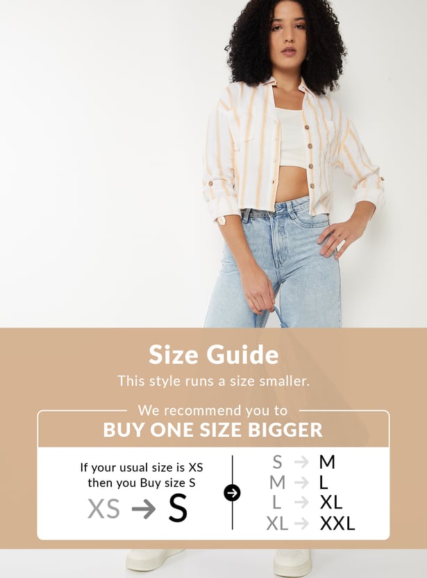 Women Striped Boxy Fit Crop Shirt