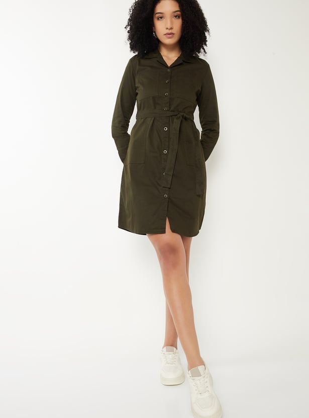 Women Solid Shirt Dress