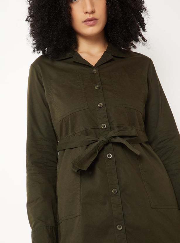 Women Solid Shirt Dress