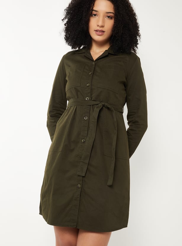 Women Solid Shirt Dress