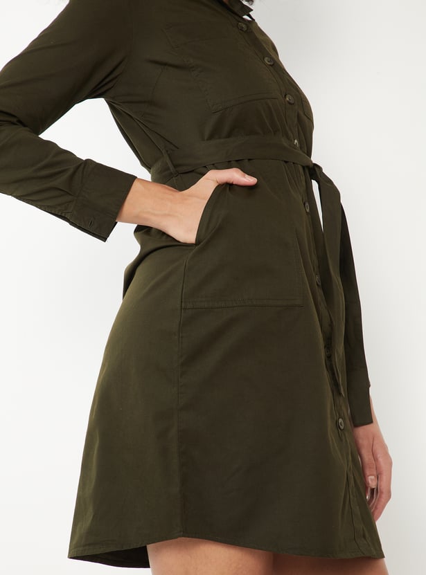 Women Solid Shirt Dress