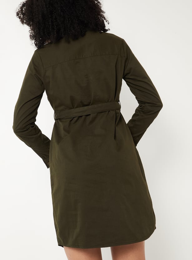 Women Solid Shirt Dress