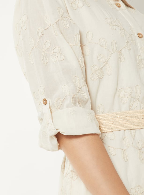 Women Embroidered Shirt Dress with Belt