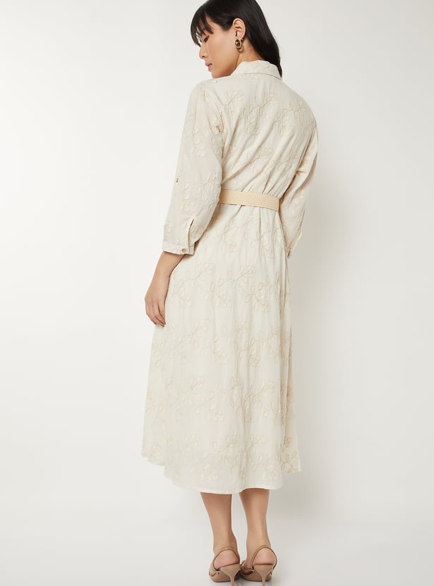 Women Embroidered Shirt Dress with Belt