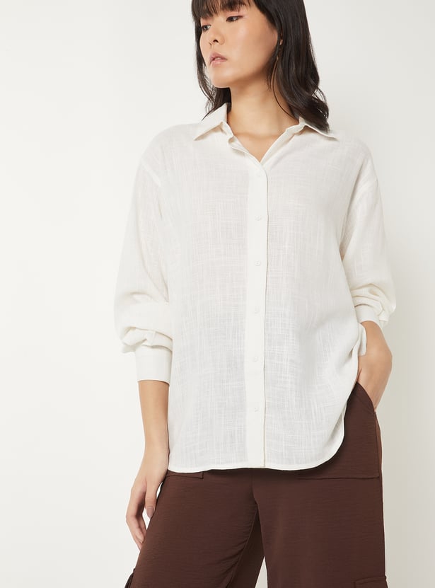 Women Textured Oversized Shirt